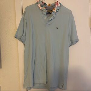 Tommy Hilfiger Sky Blue Polo with Floral Collar
